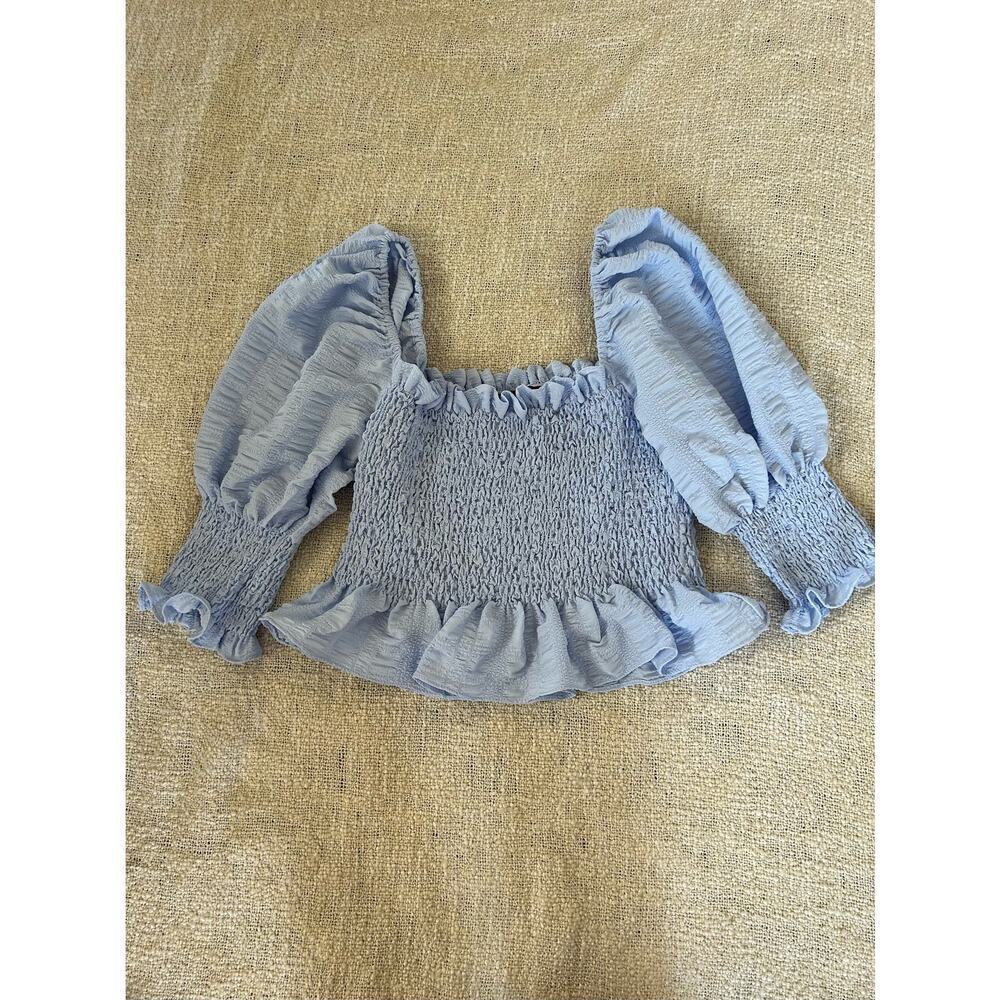 En Saison Periwinkle Blue Smocked Crop Top Size XS - Picture 4 of 6